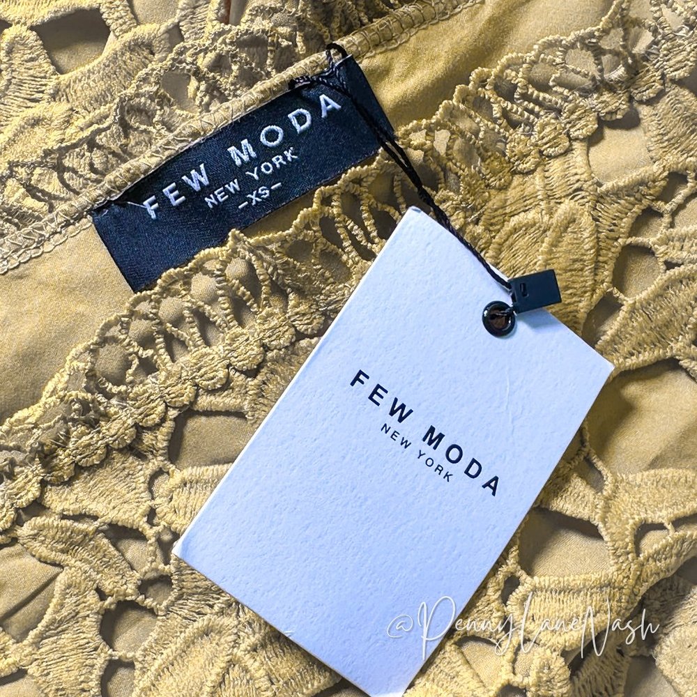NWT Few Moda New York Crochet Lace Sleeveless Mini Dress Mustard - Picture 6 of 12